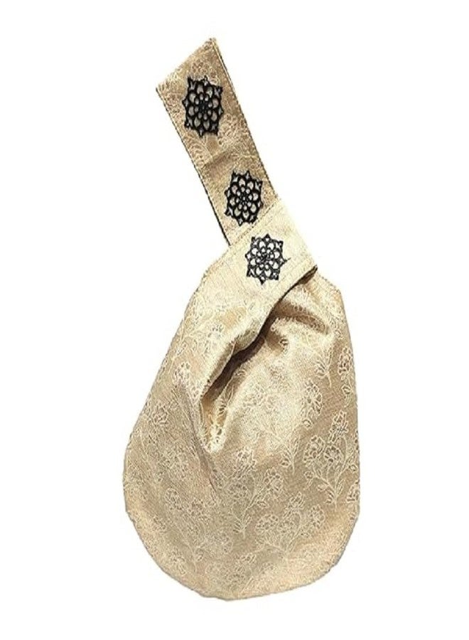 athizay Ethnic Handbags for Women Royal Gold Color artisan potli bags Handcrafted Self Design (Gold,Black) - Image 1